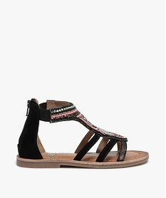 GEMO Sandales filles à talon plat tige montante et dessus perlé noir standard