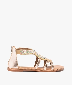 GEMO Sandales fille à talon plat et dessus perlé contrefort zippé dore