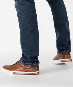 GEMO Baskets homme dessus cuir à lacets - Tanéo marron standard