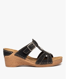 GEMO Mules femme confort compensées ornées de strass noir standard