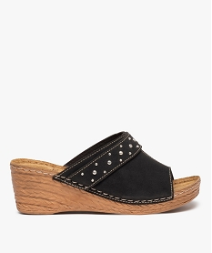 GEMO Mules femme confort compensées ornées de clous Noir