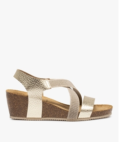 GEMO Sandales femme compensées dessus cuir élastiqué dore