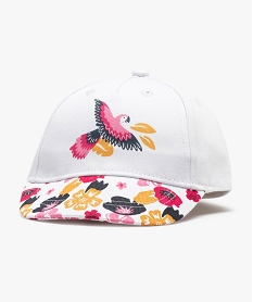 GEMO Casquette bébé fille élastiquée à fleurs et perroquet Blanc