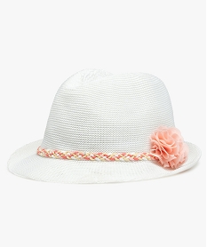 GEMO Chapeau fille trilby avec fleur et bande tressée blanc standard