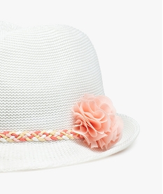 chapeau fille trilby avec fleur et bande tressee blanc standardG205301_2