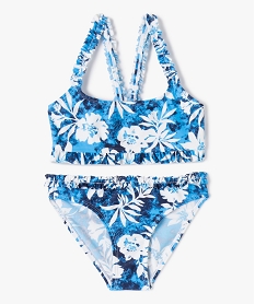 GEMO Maillot de bain fille 2 pièces avec motifs fleuris et petits volants Imprimé