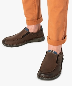 GEMO Mocassins homme confort dessus cuir uni marron chine
