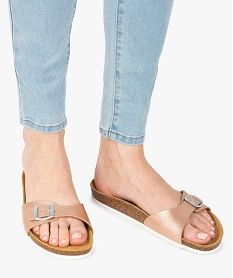GEMO Mules femme unies avec  large bride à boucle ajustable rose standard