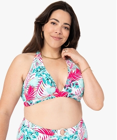 GEMO Haut de maillot de bain femme triangle imprimé feuillage Imprimé