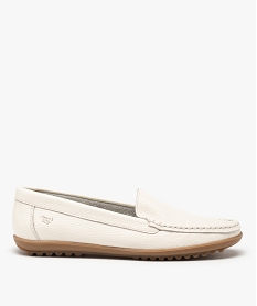 GEMO Mocassins femme confort unis dessus cuir grainé blanc standard