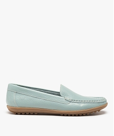 GEMO Mocassins femme confort unis dessus cuir grainé bleu standard