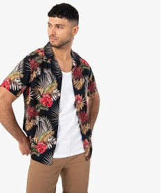 GEMO Chemise homme à manches courtes à motifs multicolores Noir