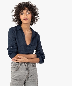GEMO Blouse femme fluide à motifs irisés et col V à boutons coloris assortis