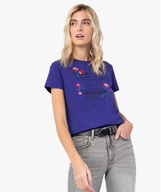 tee-shirt femme avec motifs fleuris brodes violetG219101_1