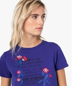tee-shirt femme avec motifs fleuris brodes violetG219101_2