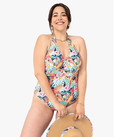maillot de bain femme grande taille a motifs exotiques imprimeG220101_1