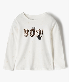 GEMO Tee-shirt fille avec motifs en sequins brodés Beige