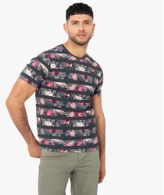 GEMO Tee-shirt homme à manches courtes avec motifs exotiques Noir