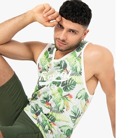 GEMO Débardeur homme à motifs tropicaux avec inscription Vert