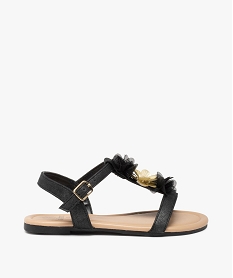 GEMO Sandales filles à talon plat et fleurs en tulle noir standard