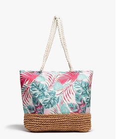 sac de plage femme en toile imprimee et paille multicoloreG226001_1