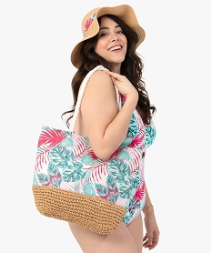 sac de plage femme en toile imprimee et paille multicoloreG226001_4