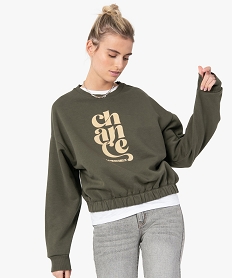 GEMO Sweat femme court avec inscription XXL Vert