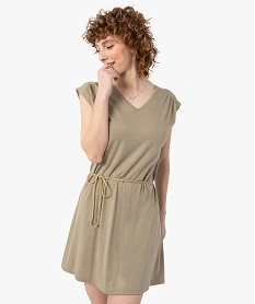 GEMO Robe femme sans manches en maille pailletée Vert