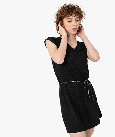 GEMO Robe femme sans manches en maille pailletée Noir