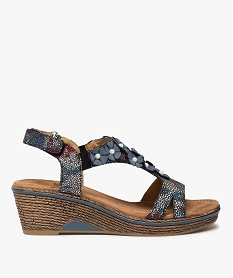GEMO Sandales femme confort compensées dessus fleurs Bleu