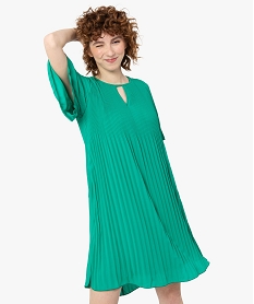GEMO Robe femme en voile plissé à manches courtes Vert