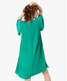 robe femme en voile plisse a manches courtes vertG229001_3