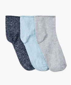 GEMO Chaussettes femme à paillettes tige courte (lot de 3 paires) Bleu