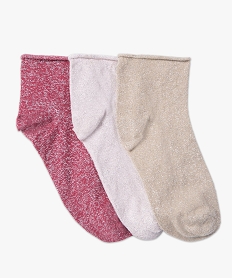 GEMO Chaussettes femme à paillettes tige courte (lot de 3 paires) Rose