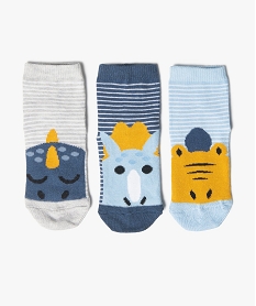 chaussettes bebe a rayures et motif dinosaure (lot de 3) bleu chaussettesG233501_1