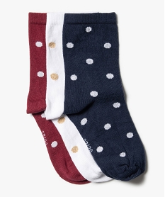 GEMO Chaussettes hautes à pois fille (lot de 3) Bleu