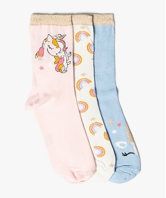 chaussettes fille a tige haute et licorne pailletee (lot de 3) bleu chaussettesG234101_1