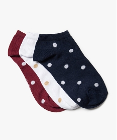 GEMO Chaussettes fille tige ultra-courte à pois (lot de 3) Bleu