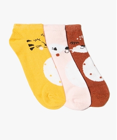 GEMO Chaussettes fille ultra-courtes motif animaux (lot de 3) Jaune