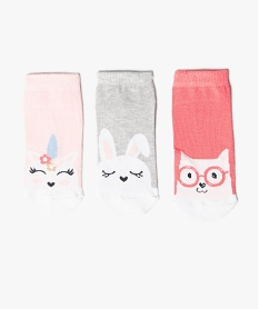 GEMO Chaussettes fille ultra-courtes imprimé fantaisie (lot de 3) rose standard