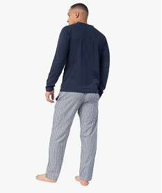 pyjama homme avec haut uni et pantalon raye bleuG235901_3