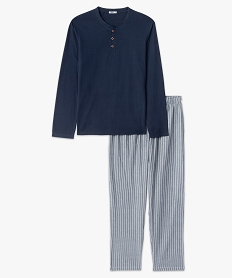 pyjama homme avec haut uni et pantalon raye bleuG235901_4
