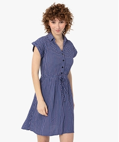 GEMO Robe femme imprimée à manches courtes et col chemise Imprimé