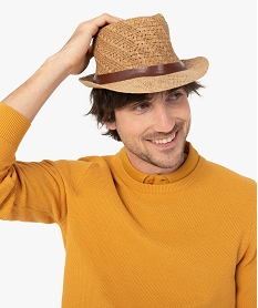 chapeau homme panama en paille avec ruban a boucle beigeG237201_1