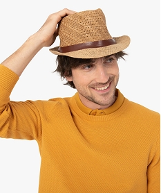 GEMO Chapeau homme panama en paille avec ruban à boucle Beige