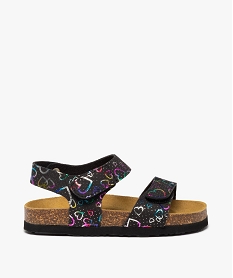 GEMO Sandales fille à brides scratch colorées et semelle liège noir standard