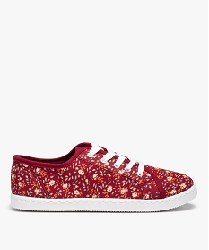 GEMO Baskets femme en toile imprimée fleurs fermeture lacets rouge standard