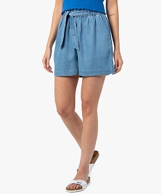 GEMO Short femme ample en Lyocell taille haute Bleu