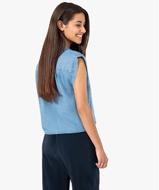 chemise femme courte sans manches en lyocell bleu chemisiersG239101_3