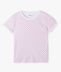 tee-shirt fille imprime damier avec details contrastants violet tee-shirtsG240401_2